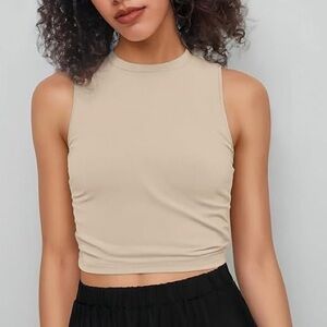 Cider Light Tan Sleeveless Crop Top